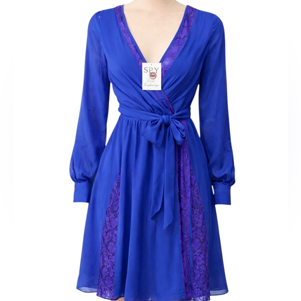 Spy Zone Exchange Royal Blue Chiffon Wrap Dress with Lace